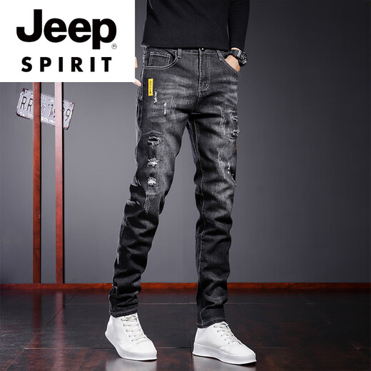 Jeep Spirit Jeans Rasfing Jeans Stretch Pantalones delgados para hombres Slim Fiting Spring and Summer Nuevos pantalones casuales Pantalones de hombres 6636 Black 29 [106-115Jin [Jin equivale a 0.5 kg]]]
