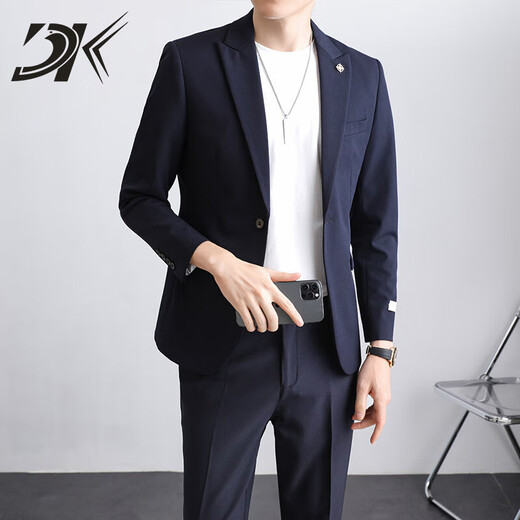 DK high-end men's casual suit suit men's jacket slim fit Korean style trendy groom's wedding suit two-piece set brown gray jacket + pants M