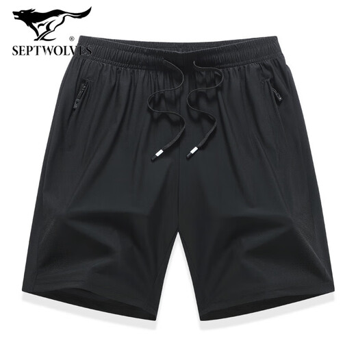 SeptSwolves (Septwolves) Ice Silk Shorts mascules Summer Men à séchage Mid-Trrouders Loose Sports respirant Shorts décontractés pantalons à cinq points Men 9928-Black XL