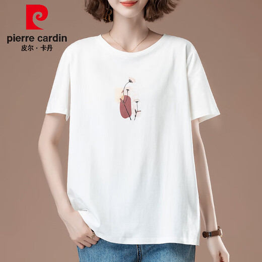 皮尔卡丹胖mm短袖t恤女夏季加大码女装宽松纯棉中年妈妈显瘦薄款百搭上衣 黑色【9896款】 棉95%氨纶5% L 100-115斤