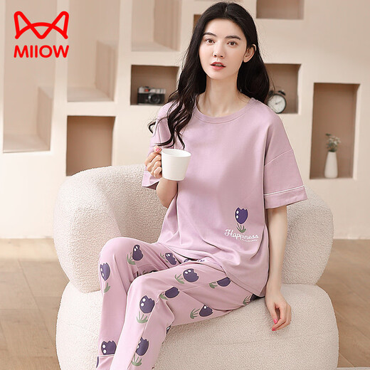 Catman (Miiow) 2025 Neue Pyjamas für Frauen im Frühjahr und Sommer reines Baumwoll-Kurzärärmelen für sommerliche dünne Baumwolle kann außerhalb von Heimbekleidungsset 679 m getragen werden