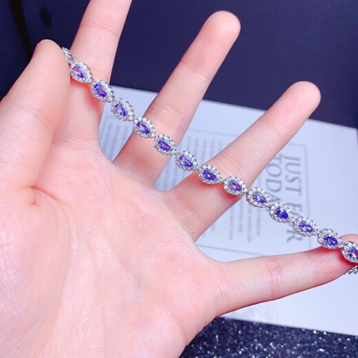 Fei Jixiang's new tanzanite bracelet, full pure body, colorful and flashing main stone, 3*5mm, 925 silver, finely inlaid