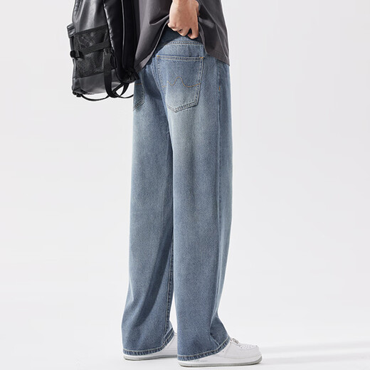 Kooshi Luxus 2025 Neue Jeans für Männer gerade weit lose Beine plus Fett Pluspuxuelle Beine dicke und trendige fett hellblaue Sommer schwarz ZX9929 3xl empfohlen 180-200jin [Jin gleich 0,5 kg]