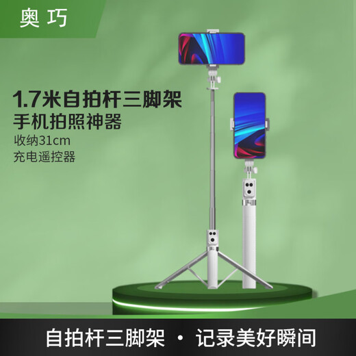 OEIN奥巧三脚架2023新款便携 A12 手机三脚架360度旋转一体式蓝牙自拍杆多功能拍照神器1.7米 A12 黑色