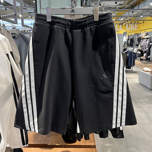 阿迪达斯 （adidas）短裤男裤夏季新款运动裤宽松舒适透气针织休闲五分裤IP3932 KC3897黑色三条纹 S