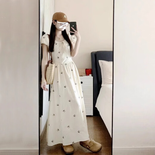Vestido de manga de yijian de hojaldre francés, estilo dulce, abrazando la cintura y temperamento delgado, falda de falda de manga de verano de verano [original-m] m recomendado 90-110Jin [Jin iguala 0.5 kg]