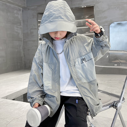 Balabala children's clothing boys summer sun protection jacket 2025 new medium and large children summer boys thin style breathable waterproof gray 170 cm