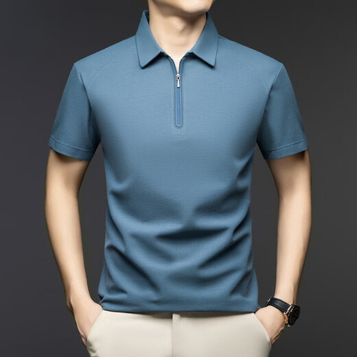 Lilang Seidenlinie Kurzarm T-Shirt Herren Sommer neuer Stil Casual Revers atmungsaktivem Halbzipper-Polo-Hemd Obergrün L.