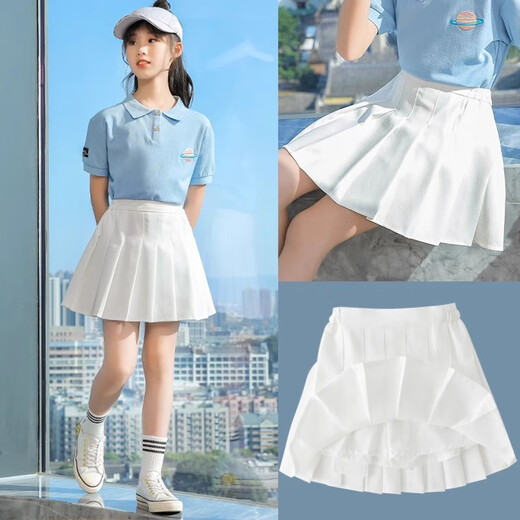 NICKYBABY女童短袖套装夏季2025新款儿童韩系学院风上衣洋气中大童夏装短裤 3451蓝色+1429白色 150 cm