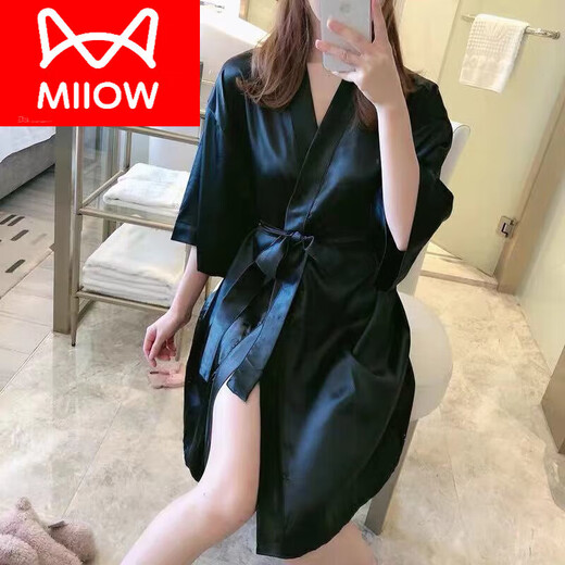 Cat Man (Miiow) Seda de seda de hielo camisón de manga corta para mujeres Summer Sexy más grasa más grasa de gran tamaño MM200Jin [Jin es igual a 0.5 kg] Pajamás real de las mujeres de la primavera y otoño 5009# 3XL (170 200Jin [Jin equivale a 0.5 kg])