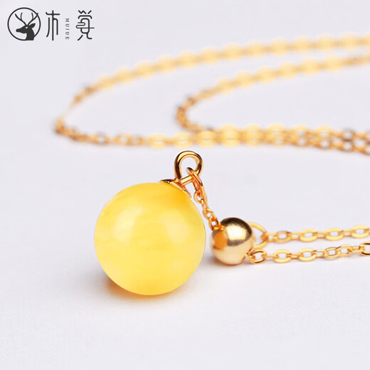 MUJUE beeswax pendant pearl chicken oil yellow honey amber round bead clavicle chain women's necklace