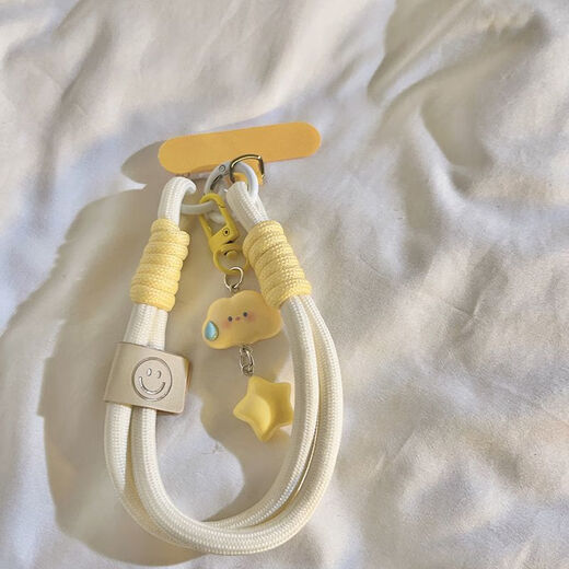 优米帕ins无语云朵星星手机壳挂绳腕带短款手机相机挂链挂件钥匙扣通用 白色无语云朵星+653标+天蓝小夹片