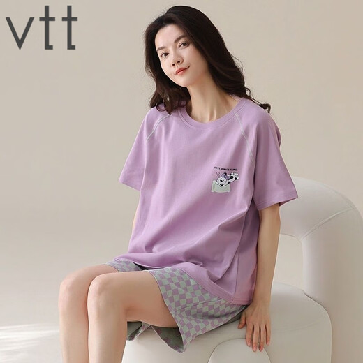 
VTT pure cotton pajamas for women in summer pure cotton shorts shorts summer new young ladies home clothing set V short sleeve suit: YZT9855 M
