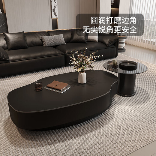 Xia Mi special-shaped slate mango coffee table living room household small apartment high-end atmosphere light luxury high-end sense 2025 new solid wood wood style 120 matte black + 60 gray glass
