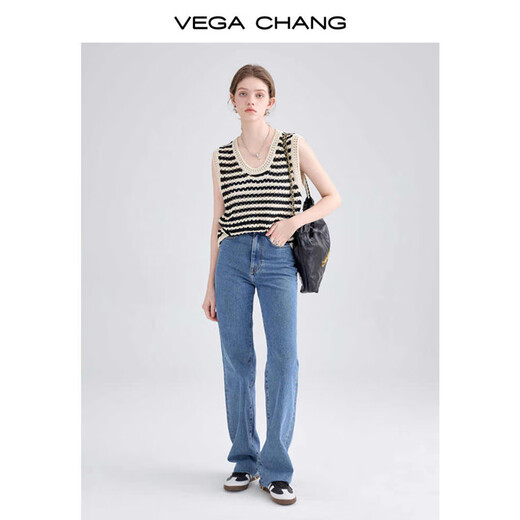Vega Chang Hosentender Weste für Frauen 2025 Neuer Sommer Casual Striped Hollow Design ärmellose Strickweste Schwarze braune Streifen gleich groß Größe
