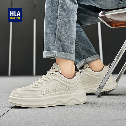 HaiLan Home (HLA) men's shoes summer 2025 new casual board shoes anti-odor and breathable white shoes lightweight non-slip high-rise shoes men's white-breathable punching 42