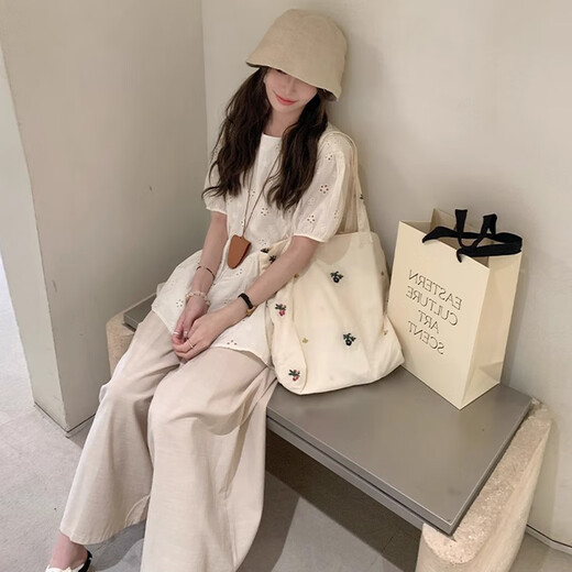 Jingqi (Joyncleon) Mutterschaftsanzug Sommer neuer Stil loser und High-End-Mutterschaftsanzug Sommer-Mutterschaftshose kurzärärmiges Top für Frauen-Aprikosen-Top [Single Piece] L.