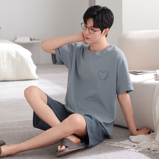 
Catman 100% pure cotton pajamas men's summer short-sleeved suit 5025 new cotton can be worn for boys' home clothes summer 702 L [110-135Jin [Jin equals 0.5 kg]]