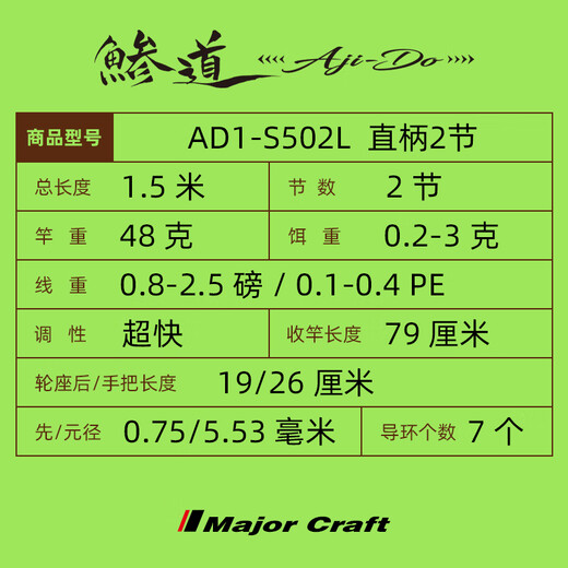 Major Craft24 Neuer Ultra-Licht-Köderstab Majorcraft Japan AD1 fester Schwanz Hochempfindlicher kleiner Wurzelstab AD1-S682L 1 Fuß