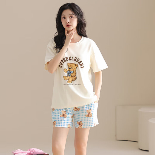 [纯棉]睡衣女夏季套头短袖短裤休闲款家居服套装可外穿女cker CKE-W6172A XL