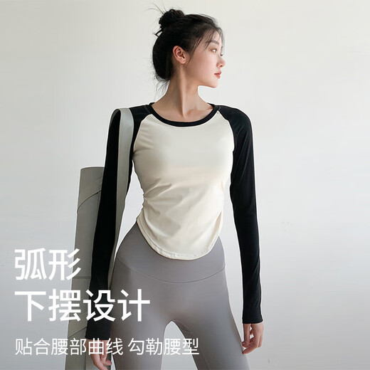 Free style yoga clothes for women, slim fit, color-blocked raglan long-sleeved T-shirts, Pilates running fitness sports tops, spring and autumn styles