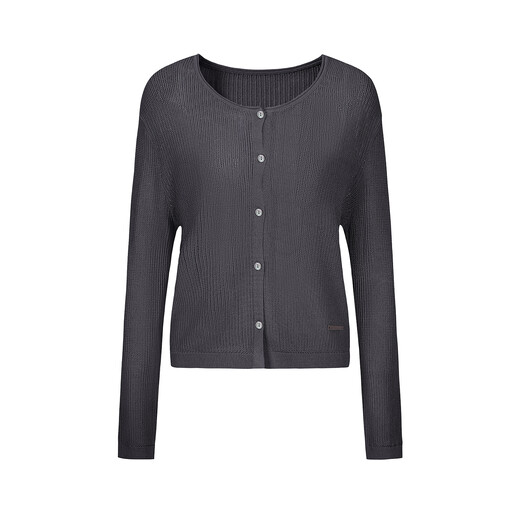 Jiuzi Annako faul und lässig und dünn hohle, langärmelte Strickjacke für Frauen 2025 Sommer neuer Stil Dunkelgrau M.
