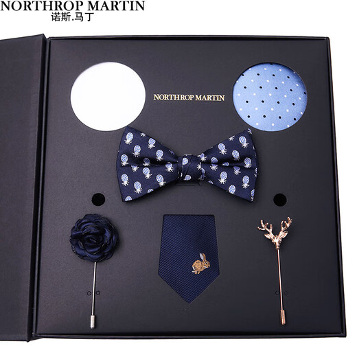 诺斯.马丁（NORTHROP MARTIN）男士领带商务正装婚礼领结西服口袋巾胸针礼盒套装高端感 浪漫高贵礼盒套装 含袖扣