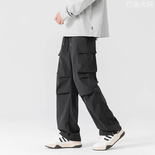 驭冠大码冰丝工装多袋裤男透气夏季薄款直筒宽松户外速干伞兵长裤子潮 黑色9918 9XL （270-295斤）