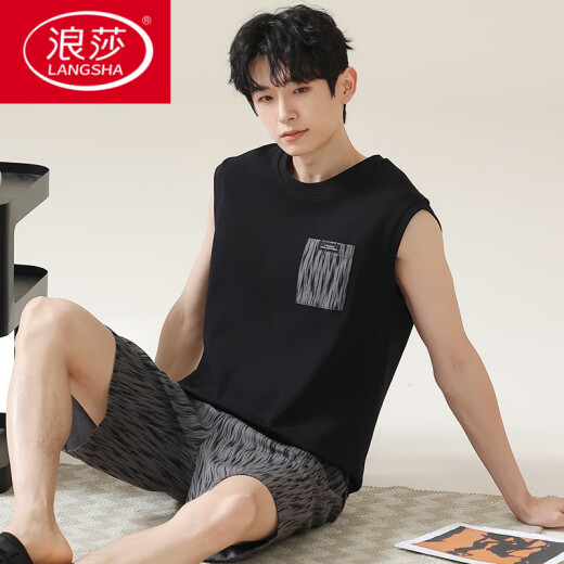 浪莎（LangSha）睡衣男款背心男士夏季纯棉夏款可外穿套装家居服夏天无袖2025新款 OMM-13063 L