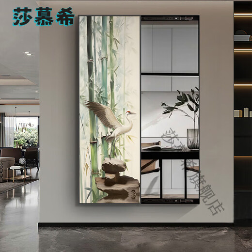 莎慕希（SHAMUXI）竹报平安客厅隐藏式全身镜装饰画新中式玄关镜子挂画卧室穿试衣镜 WH-725-E-竹报平安 50*150+晶瓷防刮+左推拉