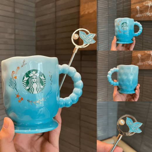 星巴克官网方舰店旗官网杯子Siren周年海洋鱼尾优雅不锈钢陶瓷保温吸管 星巴克海洋系列简约保温杯 695ml