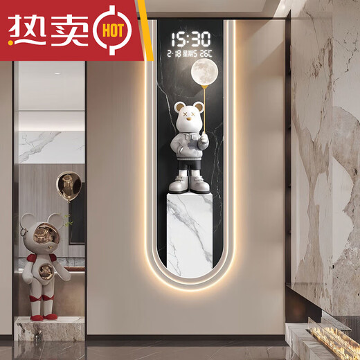 
YWZR electronic calendar display screen wall hanging new style digital display electronic clock hanging wall hanging wall violent bear living room with light installation 14699 [with digital display silent clock] 30*90CM drawing plug-in with light [digital display screen + warm white light]
