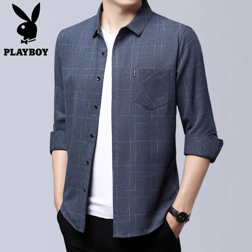 
Playboy (PLAYBOY) Middle-aged Spring and Autumn Long Sleeve Pure Cotton Men's Plaid Shirt Business Casual No-Iron and Fleece Thickened Shirt 6627 Top Green Long Sleeve M 165-[95-120Jin[Jin equals 0.5 kg]]