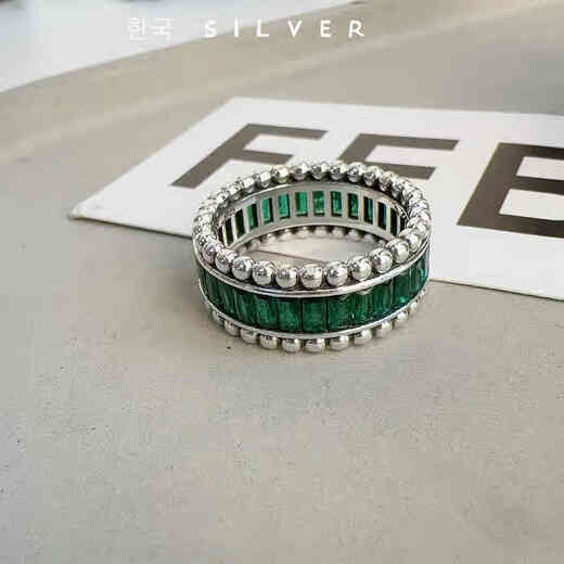 Iosn Han Dan Heavy Industry S925 sterling silver emerald diamond ring new ocean beauty floating light flow closed index finger ring for women Hong Kong code 13#