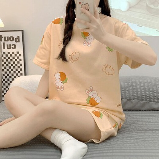 Xuanzhu Pyjamas Frauen neuer Sommer kurzärmelige Kurzfilme Casual Koreanische Version des Internet-Promi-Stils im Sommer-Heimbekleidungsanzug können außerhalb von 1048# Purple Rabbit M getragen werden