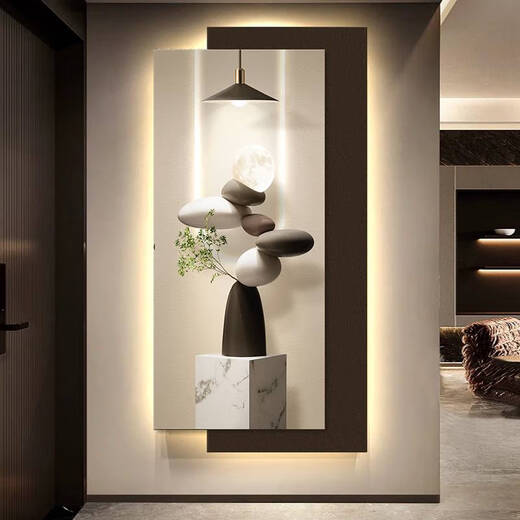 Yonghuan Modern Light Luxus -Eingangsdekoration Malerei Einfaches LED -Lampe Hängende Malerei neben der Tür 2025 Neues Wandbild T12350 80*160 cm Power Bank Fernbedienung UV -Schnitzen + Kristall