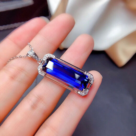 Hunter rectangular sapphire necklace 925 silver white gold gemstone corundum clavicle necklace women's tanzanite sapphire pendant 925 silver blue gemstone necklace
