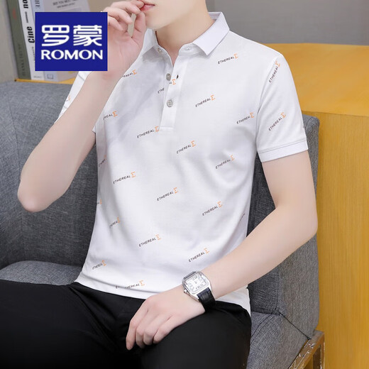 罗蒙（ROMON）夏季翻领短袖t恤男休闲青年带领子上衣服半袖百搭薄款帅气polo衫 黑色 QY679 M 100-120斤