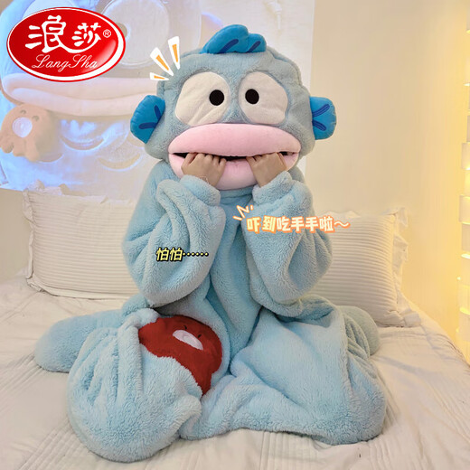 浪莎（langsha）汉顿丑鱼连体睡衣女珊瑚绒加厚保暖秋冬季卡通搞怪情侣睡袍长款男 (无鞋子)B702 M (下单送运费险)