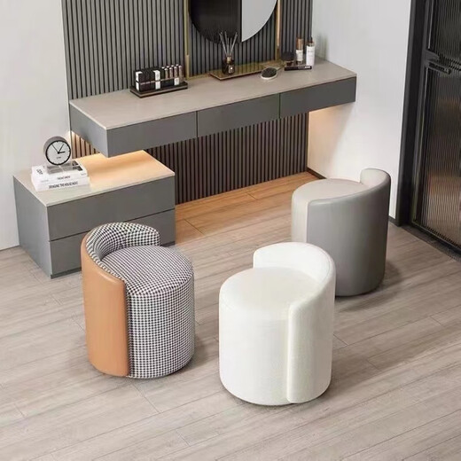 Ji Shilun makeup stool home girl's bedroom light luxury simple cream style fairy dressing table stool manicure round stool dark gray and light gray thumb stool classic style