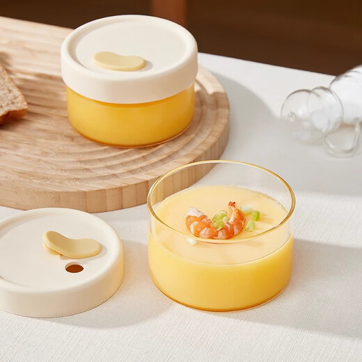 Wellmeet Dampfte Eierschale ergänzende Lebensmittelglas Eggosenpuddung gedämpfter Schüssel mit Deckel Gu Gu kleiner Baby gedämpft Eier Pudding Special 2 Packs - milchweiß breiter Mund 520ml