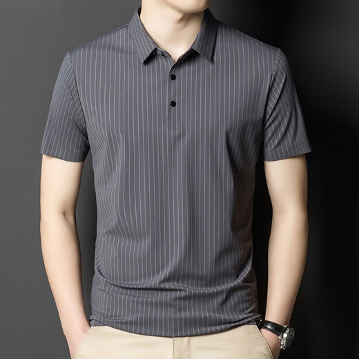Goldlion Light Luxury T-shirt à manches courtes Mulberry Silk Men Summer Trend Ice. Silk Breatch Awardable Salon à manches à manches à manches gris décontractées 6996 M (165)