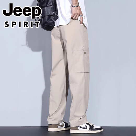 JEEPSPIRIT冰丝休闲裤男士2025夏季薄款阔腿男裤宽松直筒新款运动长裤子男款 6636黑色 M