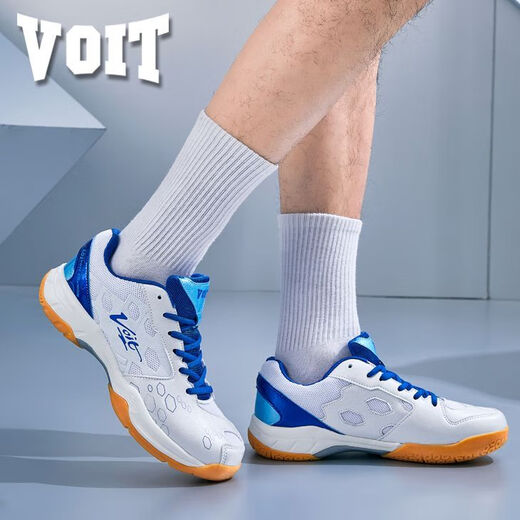 VOIT professional volleyball shoes, lightweight, wear-resistant, breathable, non-slip, competition training badminton and tennis shoes, white and blue 37 (235mm)
