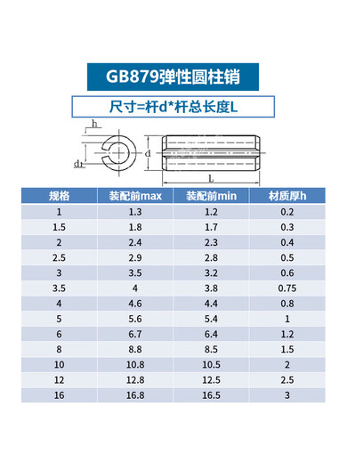 安捷顺304不锈钢弹性圆柱销空心销弹性肖开口销子GB879m1.5m2m3m4m5m6m8 5*12200个