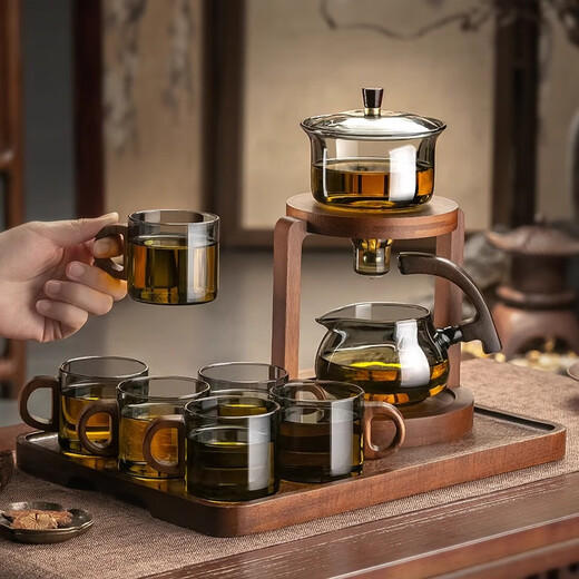 Half-fall glass automatic tea set set for home light luxury high-end magnetic teapot tea cup office lazy person tea making artifact