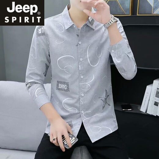 
JEEP SPIRIT long-sleeved shirt men's spring and summer slim and handsome young business casual shirt thin summer Korean style trendy shirt 9906 green M