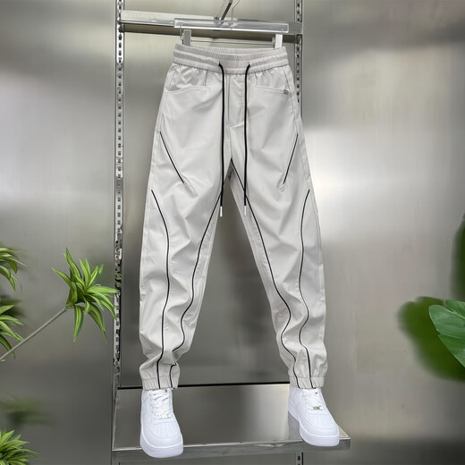 Feidi Sen Meng Bruder Hosen für Herren Sommer Dünnstil Trendy Sports Harem Hosen für Jungen losen elastische Bindungen Füße Casual Herrenhosen 675 Off-weiß (Sommerdünnstil) 31 (Empfohlen 120-130jin [Jin gleich 0,5 kg]))