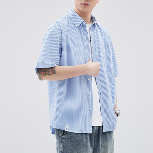 
Pinstripe purple American short-sleeved shirt men's summer thin style 2025 new small patch pocket five-point sleeve work shirt Purple Z983 2XL [150-180Jin[Jin equals 0.5 kg]]