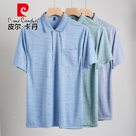 Camisa Pierre Cardin Polo Camiseta de manga corta Summer Summer Summer New Middle Enghe Middle-Eched Middle Tamis Twish Sea Shirt Base Sail-9855 Green Real Pocket 2xl 54/180